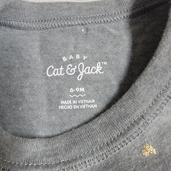 Cat & Jack Long Sleeve Ruffle Top Gray with Gold Hearts Infant Girls Size 6-9M - Picture 5 of 5